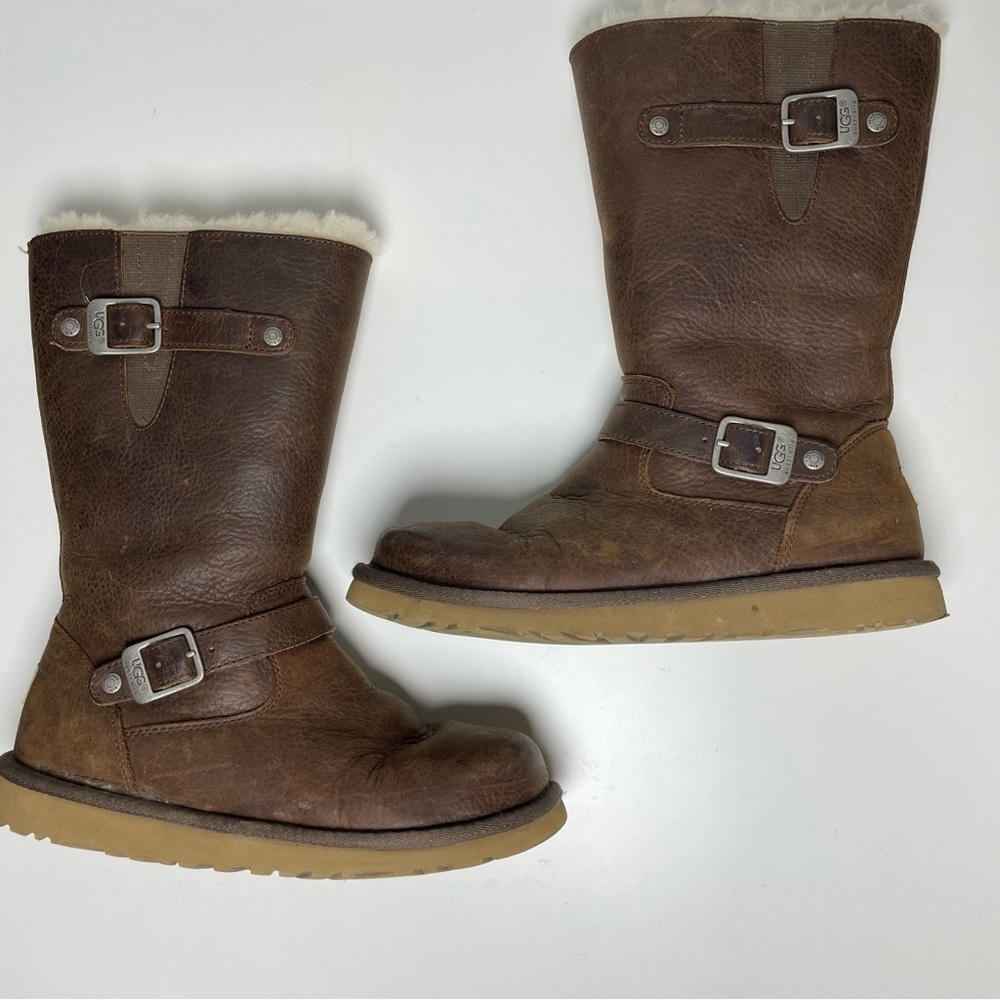 UGG Australia Kensington Leather Shearling Buckle Boots Brown Women’s Size 5 - Picture 5 of 12